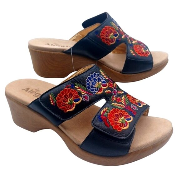 Alegria Womens Linn Blue Embroidered Floral Sandal LIN-601N Size 40 US 8-8.5 - Picture 1 of 13